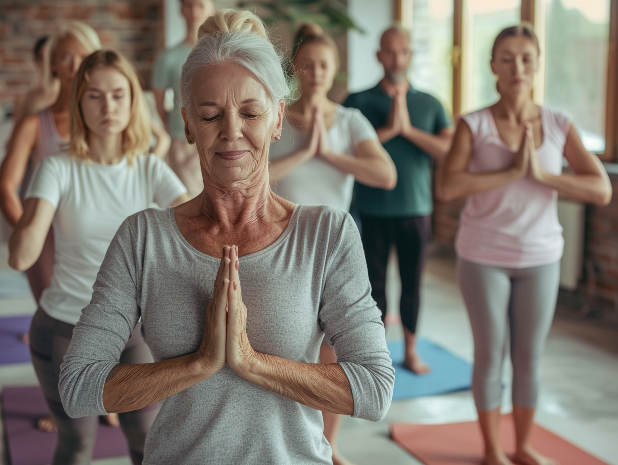 Людина практикує йогу на природі в спокійній позі