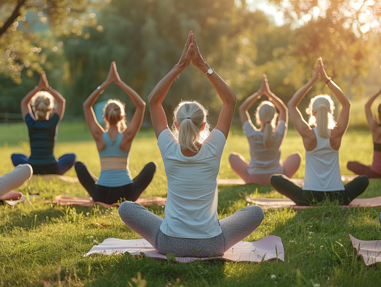 Затишна йога-студія з людьми різного віку під час заняття
